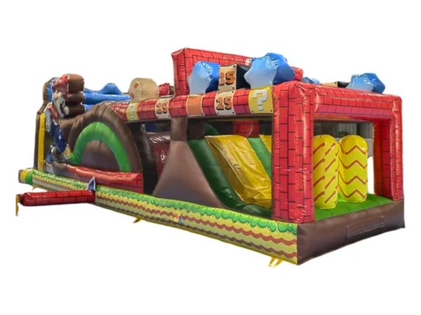 35ft Mario Brothers Obstacle Course Rental | Double Lane Inflatable Adventure - Image 4