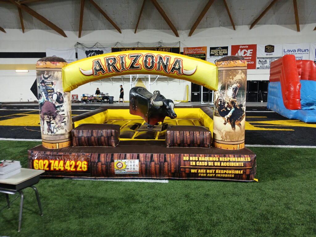 Mechanical bull rental in Phoenix AZ available for parties, events, and festivals with professional operator serving Buckeye and Metro Phoenix